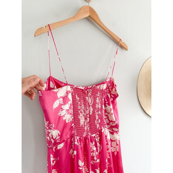 Reformation | NWT | Frankie Silk Dress | Hothouse Pink/Cream Floral | Sz 10 - Picture 6 of 12